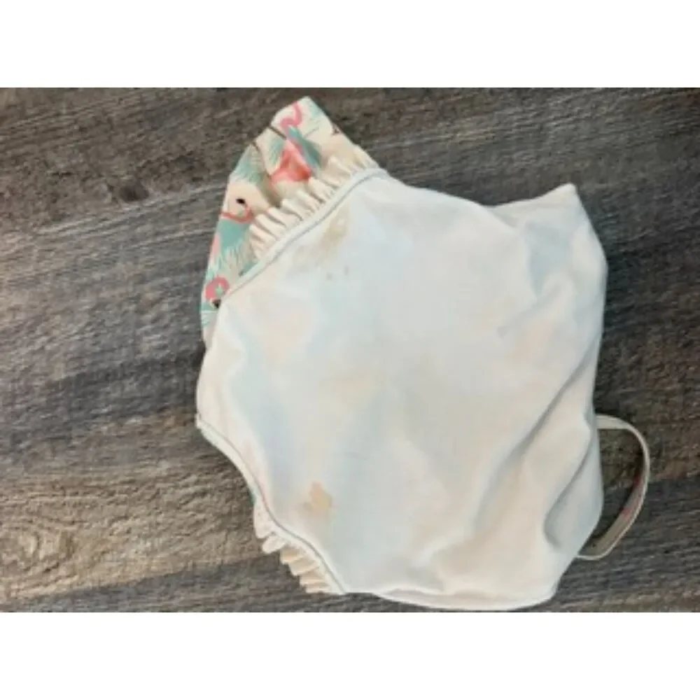 RuffleButts Girls 4T Flamingo Tropical Ruffle One Piece Swimsuit Aqua Pink